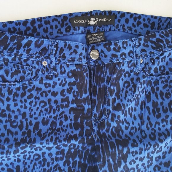 Torrid SOURCE OF WISDOM CHEETAH PRINT PANT Blue 14 Jeans HOT - Picture 3 of 5
